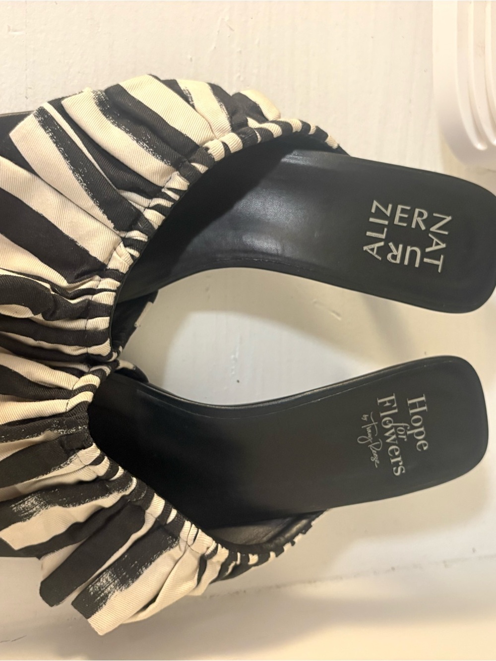 Naturalizer Black and White Striped Slide Heels